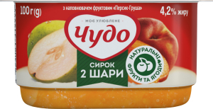 Сирок 4.2% збитий з наповнювачем фруктовим двошаровий Персик-груша Чудо ст 100г