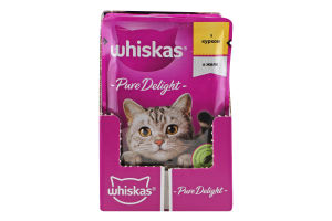 Корм консервований для дорослих котів повнораціонний З куркою в желе Pure Delight Whiskas д/п 85г