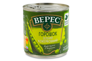 Горошок зелений мозкових сортів консервований стерилізований Верес в/с з/б 420г