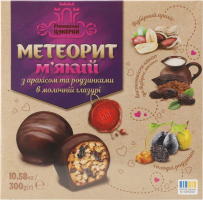 Цукерки Метеорит з арахісом та родзинками в молочній глазурі 300г Рівненські цукерки