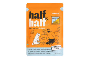 Корм вологий Half&Half для стерилізованих котів з білою рибою та морквою в соусі 85 г