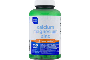 Smart Sense Calcium Magnesium Zinc Dietary Supplement Caplets - 250 CT