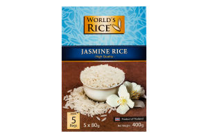 Рис шлифованный длиннозернистый Жасмин World's Rice к/у 5х80г