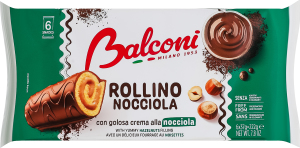 Рулет бісквітний із горіховою крем-начинкою та какао-глазур'ю Rollino alla nocciola Balconi м/у 6х37г