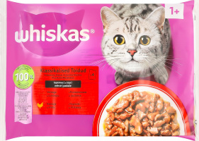 Набір кормів консервованих повнораціонних для дорослих котів з яловичиною, з куркою в соусі Whiskas м/у 4х85г