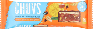 Цукерка Chuvs з яблучним пюре соком манго та смаженим арахісом 30г Saleks