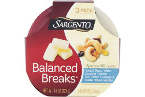 Sargento Balanced Breaks Natural Sharp White Cheddar Cheese, Sea-Salted Cashews & Golden Raisin Medley - 3 PK