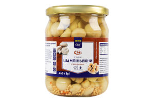 Шампиньоны целые маринованные стерилизованные с сахаром и подсластителем Metro Chef с/б 465г