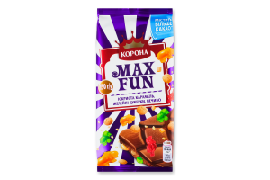 Шоколад молочний Іскриста карамель-желейні цукерки-печиво Max Fun Корона м/у 150г