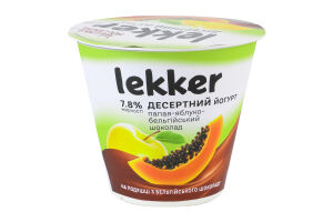 Йогурт 7.8% десертный с наполнителем Папайя-яблоко-бельгийский шоколад Lekker ст 180г