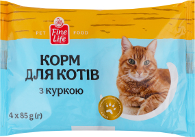 Корм консервированный полнорационный для взрослых котов с курицей Fine Life м/у 4х85г