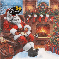 Серветки паперові Санта перед каміном 33*33см 3шари 18шт Silken