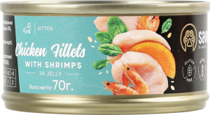 Корм д/кошенят Куряче філе з креветками в желе 70г ж/б Savory