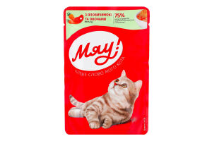 Корм консервированный полнорационный для взрослых котов Желе с говядиной и овощами Мяу! д/п 85г