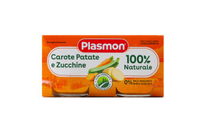 Пюре овощное для детей от 6мес гомогенизированное стерилизованное Морковь-картофель-цуккини Plasmon с/б 2х80г
