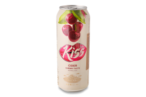 Сидр 500мл 4.5% газований пастеризований зі смаком вишні Kiss з/б
