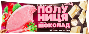 Мороженое 13% с комбинированным составом сырья со вкусом клубники и крошками белого шоколада Laska м/у 80г