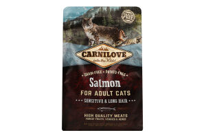 Корм д/котів з чутливим травленням Сенсетів енд Лонг хеір з лососем сухий 2кг Карнілав