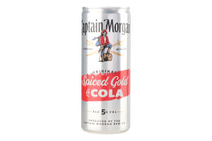 Напиток слабоалкогольный 0.25л 5% газированный с ромом и колой Spiced Gold&Cola Original Captain Morgan ж/б