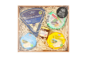 Набір Фоур чіз Сир Брі 60% 125г Кьор де Ліон+Сир Камамбер 45% 125гКобургер+Сир Баварський Блю 24,5% 150г Кобургер+Сир Данаблу 50% 100гСент Клеменс+Конфітюр 45г Бонн Маман