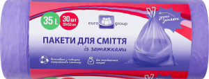 Пакет д/сміття Єврогруп 35 л 30 шт. із затягуванням фіолетові