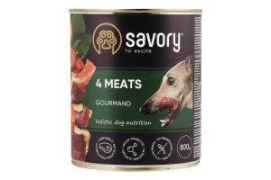 Корм д/собак 4види м"яса 800г ж/б Сейворі
