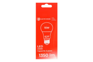 Лампа світлодіодна LED E27 4100K 15W A65 Electro House