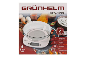 Ваги кухонні білі з чашою до 5кг Grunhelm