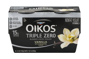 Dannon Oikos Triple Zero Blended Greek Yogurt Vanilla - 4 PK