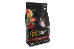 Корм сухой полнорационный для собак Свежая индейка&Ягнятина Savory м/у 3кг