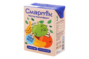 Нектар с мякотью и сахаром гомогенизированный и стерилизованный мультифрукт Смартік т/п 200мл
