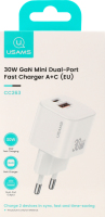 Пристрій зарядний Міні USB+USB-C 30W Usams