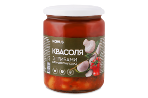 Фасоль с грибами в томатном соусе стерилизованная Novus с/б 500г