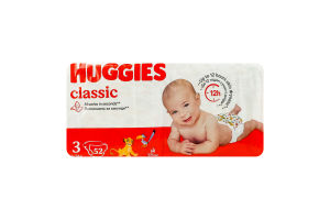 Подгузники для детей 4-9кг 3 Classic Huggies 52шт
