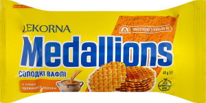 Вафлі солодкі зі смаком пряженого молока Medallions Lekorna м/у 65г