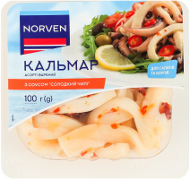 Кальмар ассорти вареный с соусом Сладкий чили Norven лоток 100г