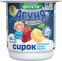 Творожок 3.9% для детей от 8мес с наполнителем фруктовым Клубника-банан-мелисса Агуня ст 90г
