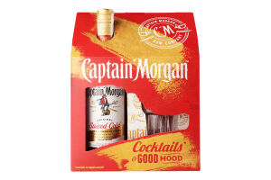 Набор Напиток алкогольный 0.7л 35% на основе карибского рома Spiced Gold + бокал Captain Morgan к/у 2шт