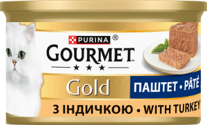 Корм консервированный полнорационный для взрослых котов с индейкой Паштет Gold Gourmet ж/б 85г