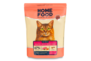 Корм сухий повнораціонний для дорослих котів Індичка та лосось Здорова шкіра та блиск шерсті Home Food д/п 400г