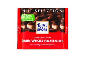 Шоколад черный с цельным фундуком Dunkle Voll-nuss Ritter Sport м/у 100г
