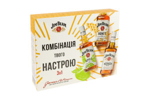 Набор Виски 0.2л 40% бурбон White + Ликер 0.2л 32.5% крепкий Honey + Ликер 0.2л 32.5% крепкий Apple Jim Beam к/у 3шт