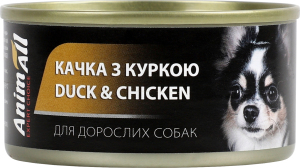 Корм консервований для дорослих собак Качка з куркою AnimAll з/б 85г