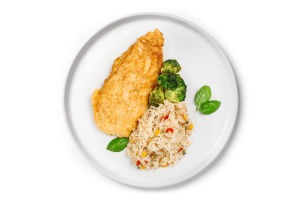 Рис з овочами та курячим битком