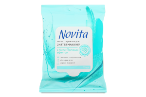 Серветки вологі для зняття макіяжу з Анти-Полюшн ефектом Novita 15шт