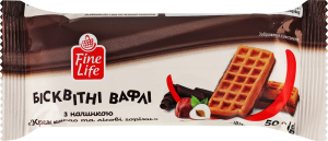 Вафли бисквитные с начинкой Крем какао и лесные орехи Fine Life м/у 50г