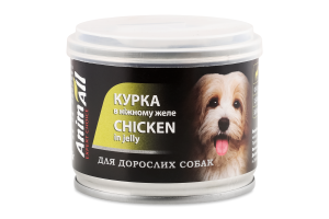 Корм д/дорослих собак Курка в ніжному желе 195г ж/б AnimAll