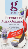 Чай бирюзовый байховый мелкий с ароматом черники и молока Blueberry milk oolong G'tea к/у 20х1.5г