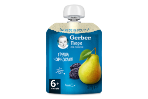 Пюре фруктовое для детей от 6мес пастеризованное витаминизированное Груша-чернослив Gerber д/п 90г