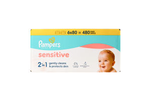 Серветки вологі дитячі Sensitive Pampers 6х80шт